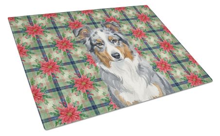 Blue Merle American Shepherd Christmas PoinsettIas Glass Cutting Board Decorative Tempered Glass Kitchen Cutting and Serving Board Large Size Cho
