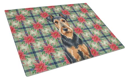 Airedale Terrier Christmas PoinsettIas Glass Cutting Board Decorative Tempered Glass Kitchen Cutting and Serving Board Large Size Chopping Board