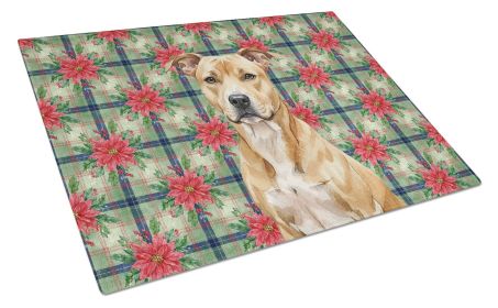 Fawn American Staffordshire Terrier Christmas PoinsettIas Glass Cutting Board Decorative Tempered Glass Kitchen Cutting and Serving Board Large S