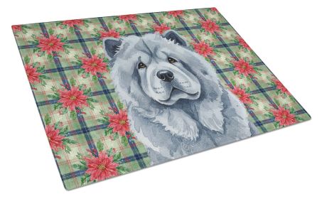 Blue Chow Chow Christmas PoinsettIas Glass Cutting Board Decorative Tempered Glass Kitchen Cutting and Serving Board Large Size Chopping Board