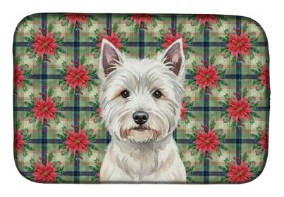 Westie Christmas PoinsettIas Dish Drying Mat Absorbent Dish Drying Mat Pad for Kitchen Counter Dish Drainer Mat for Countertop, 14 x 21", Multico