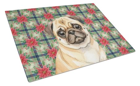 Fawn Pug Christmas PoinsettIas Glass Cutting Board Decorative Tempered Glass Kitchen Cutting and Serving Board Large Size Chopping Board